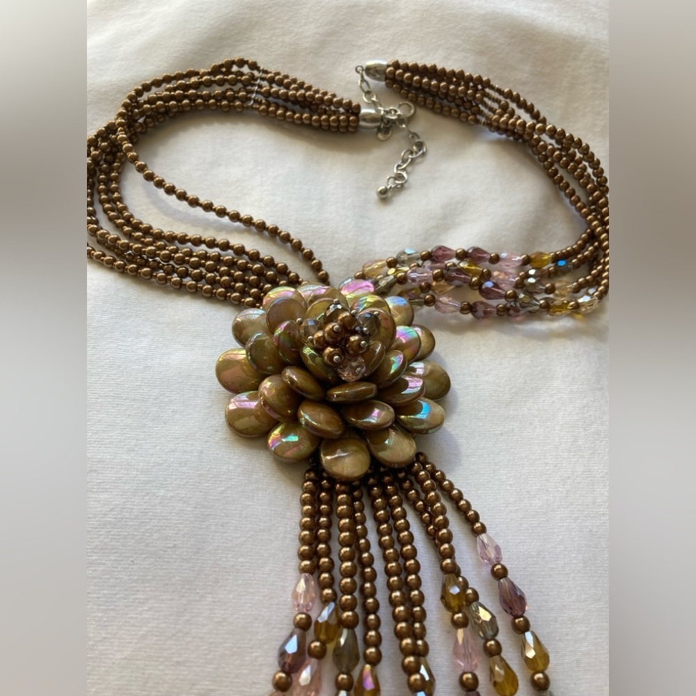 Joan Rivers Starlet Style Large Flower Beaded Lariat Statement Necklace